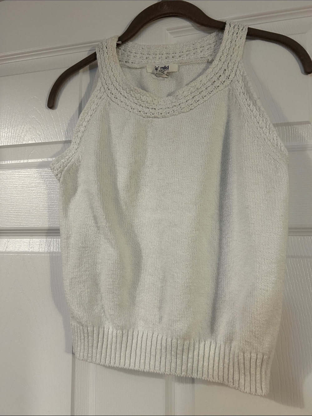 Splendid Sz Small White Crochet-Texture Knit Tank